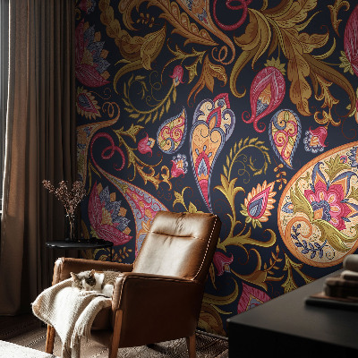 Stick-on wall mural with a colorful paisley pattern