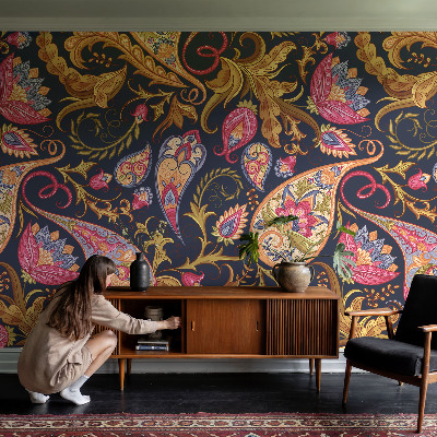 Stick-on wall mural with a colorful paisley pattern