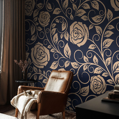Removable wall mural wallpaper with a romantic floral design