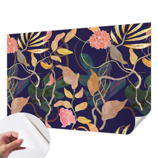 Peel and stick wall mural for living room featuring an elegant plant design