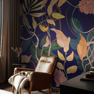 Peel and stick wall mural for living room featuring an elegant plant design