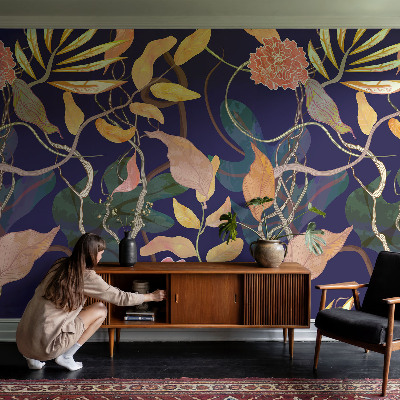 Peel and stick wall mural for living room featuring an elegant plant design
