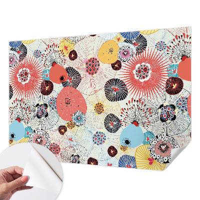 3D wall mural with colorful flowers
