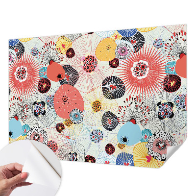 3D wall mural with colorful flowers
