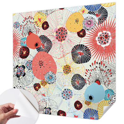 3D wall mural with colorful flowers