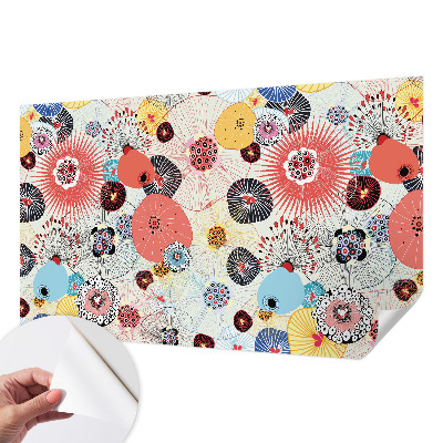 3D wall mural with colorful flowers
