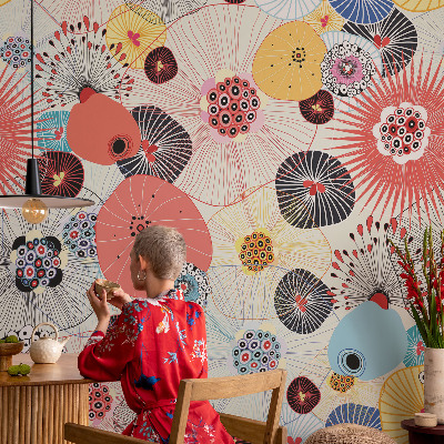 3D wall mural with colorful flowers