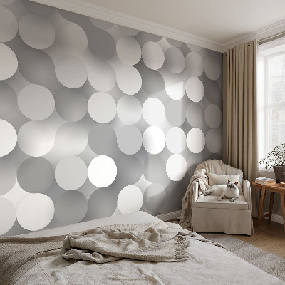 Baby room wall mural with a gray circle pattern