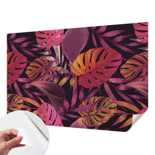 Children's wall mural with an exotic leaves design