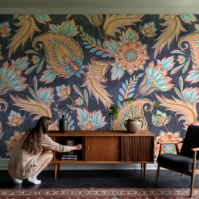 Peel and stick wall mural for living room with a floral pattern