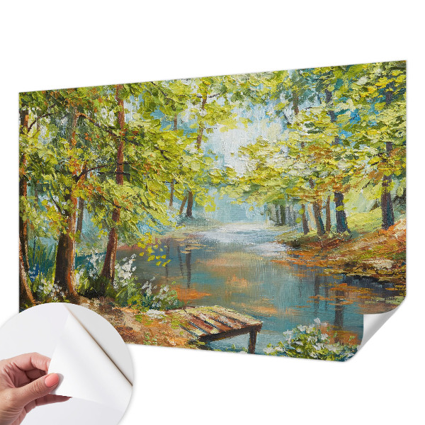 Peel and stick wallpaper mural with an idyllic lake scene