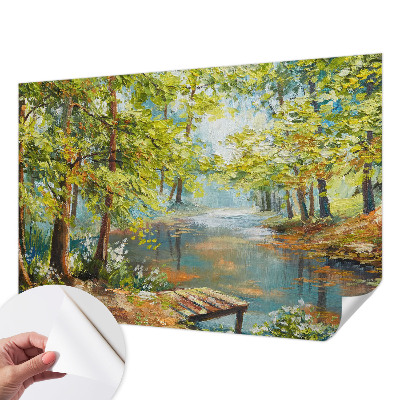 Peel and stick wallpaper mural with an idyllic lake scene