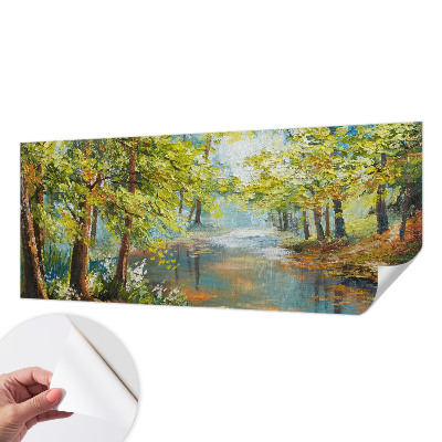 Peel and stick wallpaper mural with an idyllic lake scene