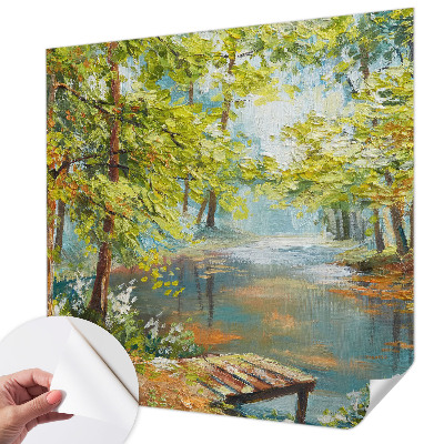 Peel and stick wallpaper mural with an idyllic lake scene