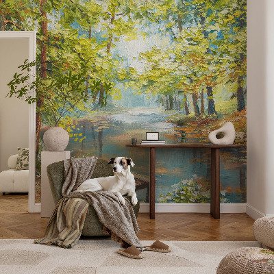Peel and stick wallpaper mural with an idyllic lake scene