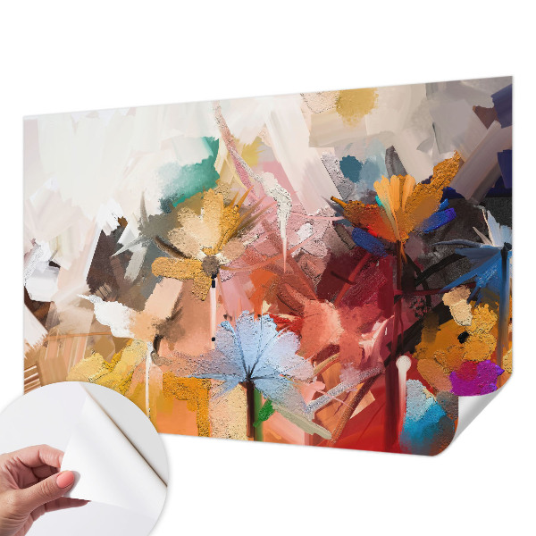 Removable wall mural wallpaper with an abstract floral design