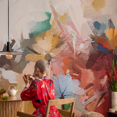 Removable wall mural wallpaper with an abstract floral design