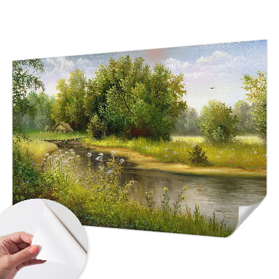Removable wall mural featuring a rural landscape