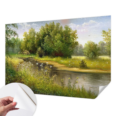 Removable wall mural featuring a rural landscape