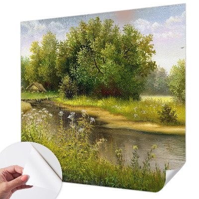 Removable wall mural featuring a rural landscape