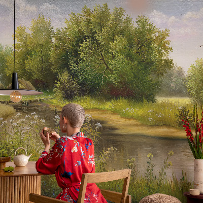 Removable wall mural featuring a rural landscape