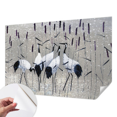 3D wall mural with a harmonious crane motif