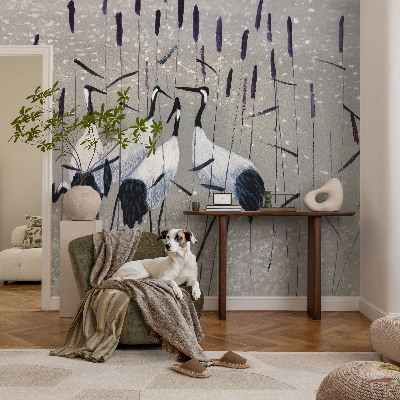 3D wall mural with a harmonious crane motif