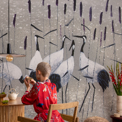 3D wall mural with a harmonious crane motif