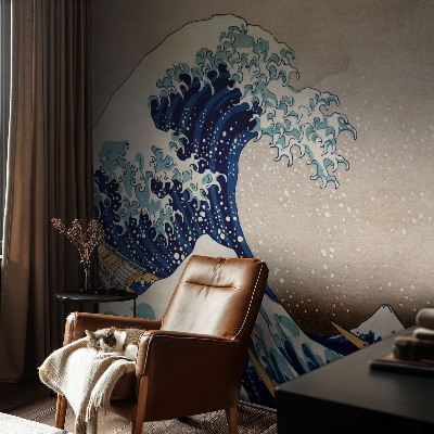 3D photo wallpaper mural with a dramatic wave design