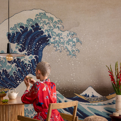 3D photo wallpaper mural with a dramatic wave design