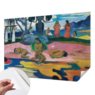 Baby room wall mural with a tropical getaway motif