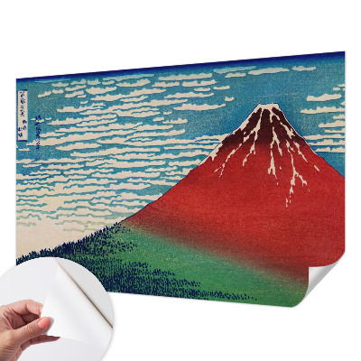 Peel and stick wall mural with a red mountain design