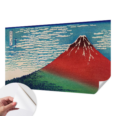 Peel and stick wall mural with a red mountain design
