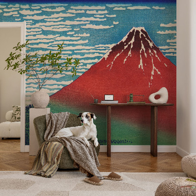 Peel and stick wall mural with a red mountain design