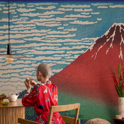 Peel and stick wall mural with a red mountain design