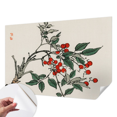 Self-adhesive photo wallpaper with a sprig of berries motif