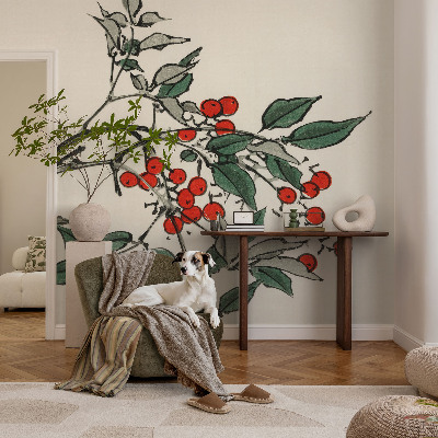 Self-adhesive photo wallpaper with a sprig of berries motif
