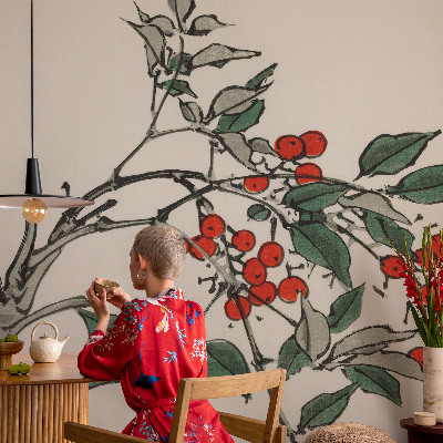 Self-adhesive photo wallpaper with a sprig of berries motif