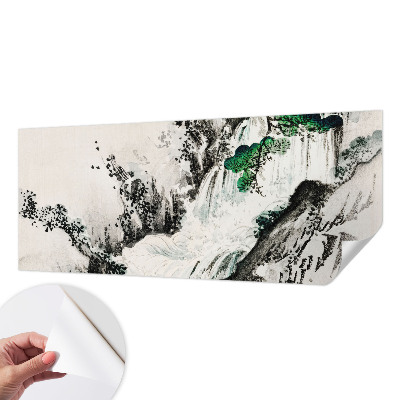 Removable wall mural wallpaper with a nature waterfall design
