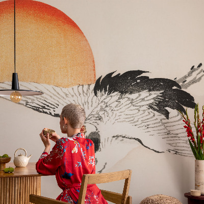 Nursery wall mural with an elegant crane design