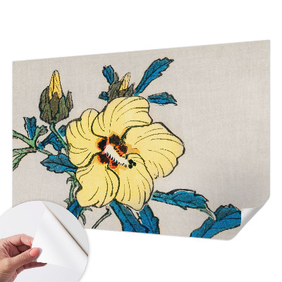 Peel and stick wall mural for living room with a yellow flower motif