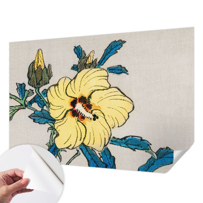 Peel and stick wall mural for living room with a yellow flower motif