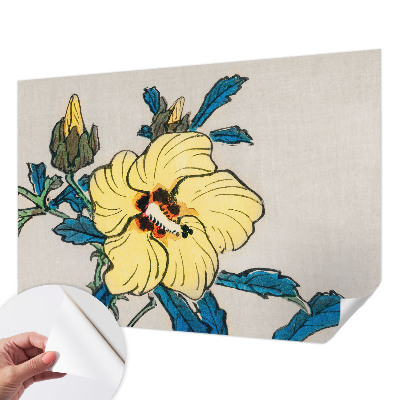 Peel and stick wall mural for living room with a yellow flower motif