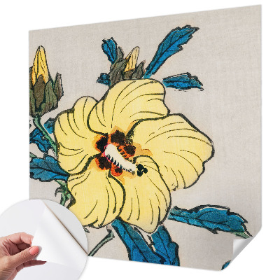 Peel and stick wall mural for living room with a yellow flower motif