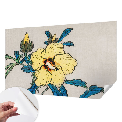 Peel and stick wall mural for living room with a yellow flower motif