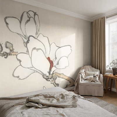 Peel and stick wall mural for kids' room with a delicate magnolia design