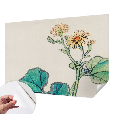 3D wall mural with a floral design featuring flowers and leaves
