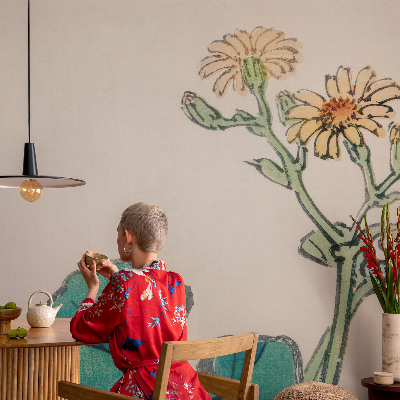 3D wall mural Flower and leaves