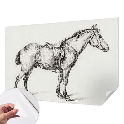 Nursery wall mural with a sketched horse illustration