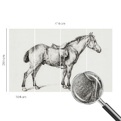 Nursery wall mural with a sketched horse illustration